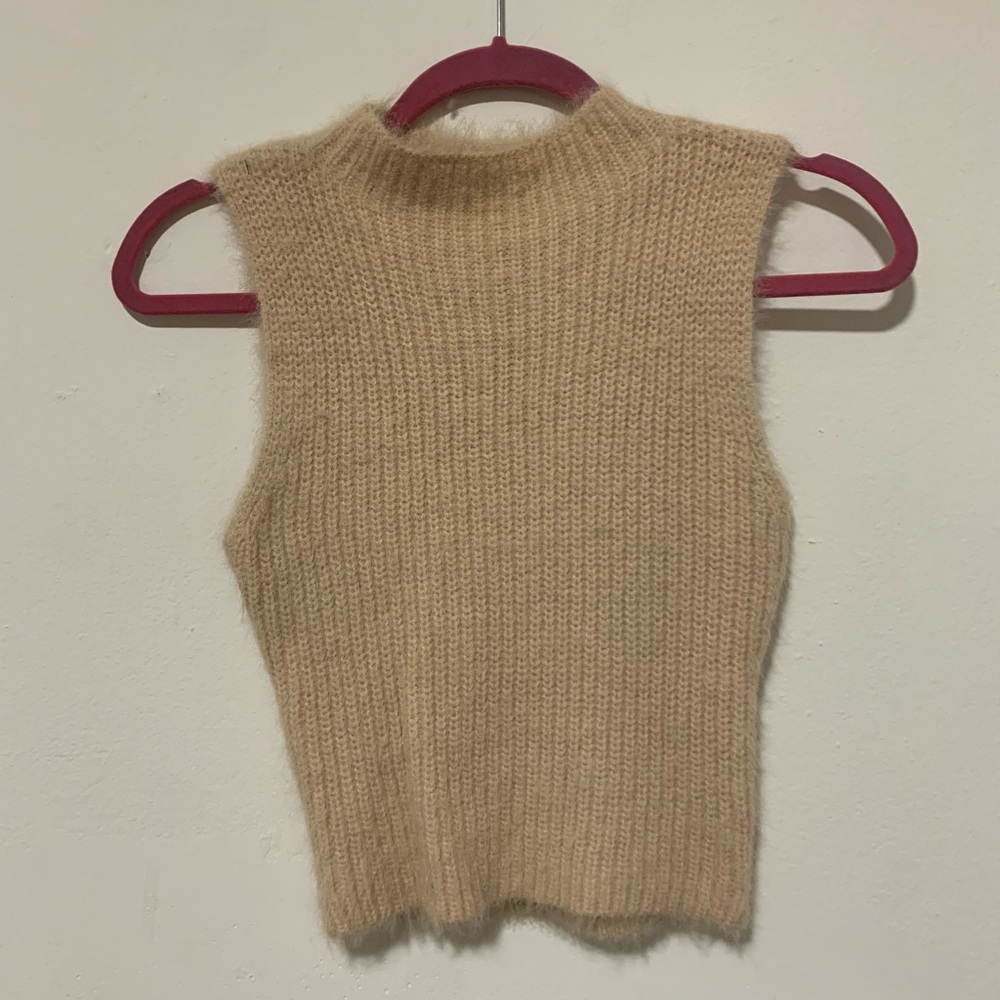 ZARA Faux Angora Mock Neck Sleeveless Sweater